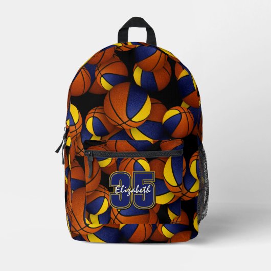 Blauw goud kinder basketbal team kleuren bedrukte rugzak (Voorkant)