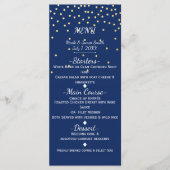 Blauw & Goud Klein Confetti Bruiloft Menu Kaart (Voorkant)