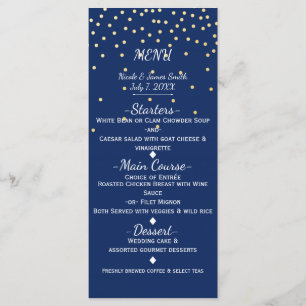 Blauw & Goud Kleine Confetti Trouw Menukaart