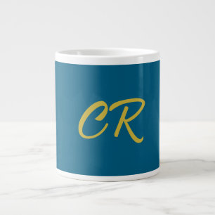 Blauw & Goud Kleur Monogram Modern Minimalistisch Extra Grote Beker