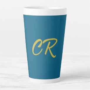Blauw & Goud Kleur Monogram Modern Minimalistisch Latte Mok