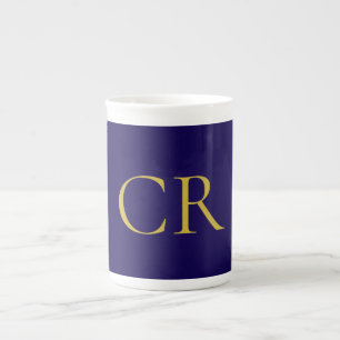 Blauw & Goud Kleur Monogram Modern Minimalistisch Porselein Kop