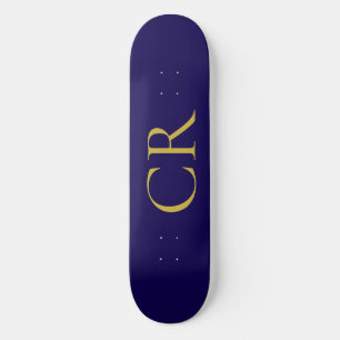 Blauw & Goud Kleur Monogram Modern Minimalistisch  Skateboard