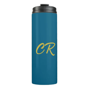 Blauw & Goud Kleur Monogram Moderne Minimalist Thermosbeker