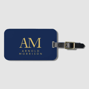 Blauw Goud Kleuren Monogram Initiele Letters Naam Bagagelabel