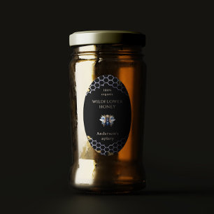 Blauw Goud Koningin Bee Honey Jar Label