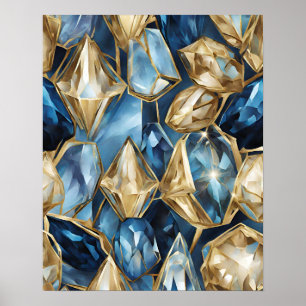 BLAUW GOUD KRISTAL MOZAÏEK WALL ART POSTER