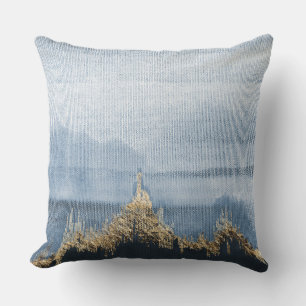 Blauw Goud Landschap Weefsel Textuur Kussen