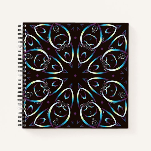Blauw Goud Lila Glow Mandala Patroon Notitieboek (Voorkant)
