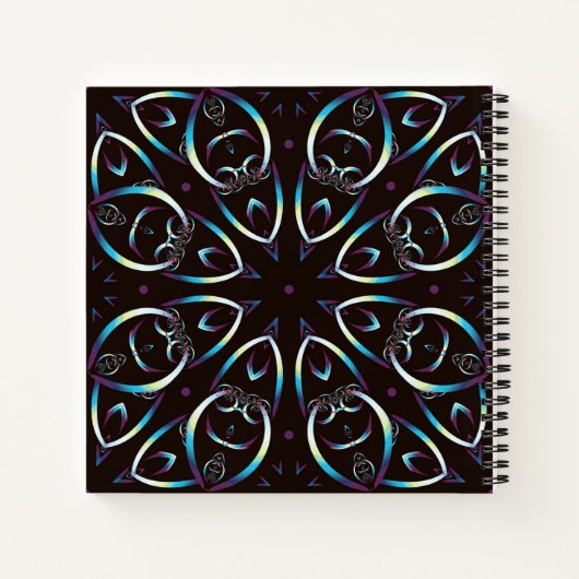 Blauw Goud Lila Glow Mandala Patroon Notitieboek (Achterkant)