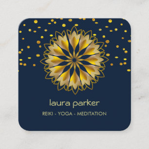 Blauw Goud Lotus Bloem Yoga Holistische Meditatie Vierkante Visitekaartje