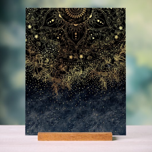 Blauw Goud Mandala Bloemen Acryl Bord (Neutraal)