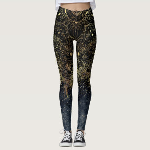 Blauw Goud Mandala Bloemen Leggings