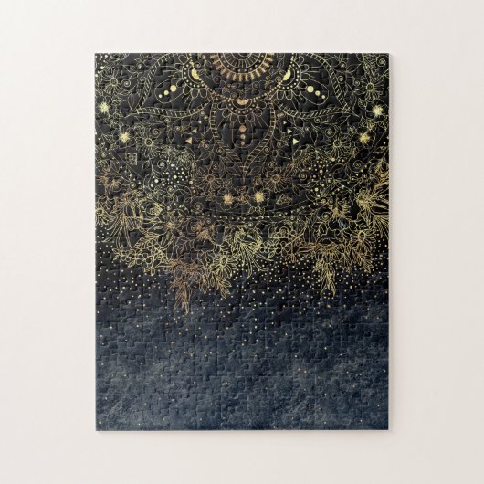 Blauw Goud Mandala Bloemen Legpuzzel (Verticaal)