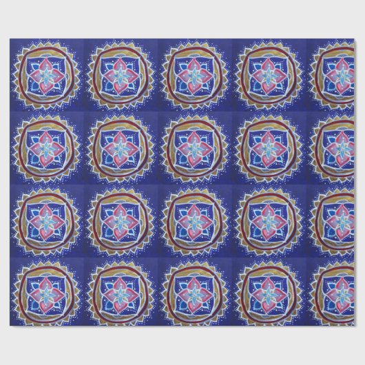 Blauw Goud Mandala Glossy Wrapping Papier (Vlak)