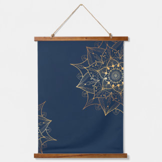Blauw & Goud Mandala | Islamitische kunst geïnspir Hangend Wandkleed