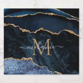 Blauw Goud Marmer Aangepaste Letter Naam Flessenet Sparkling Wijnetiket (Enkel label)