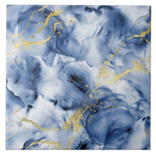 Blauw Goud Marmer Abstract Tegeltje