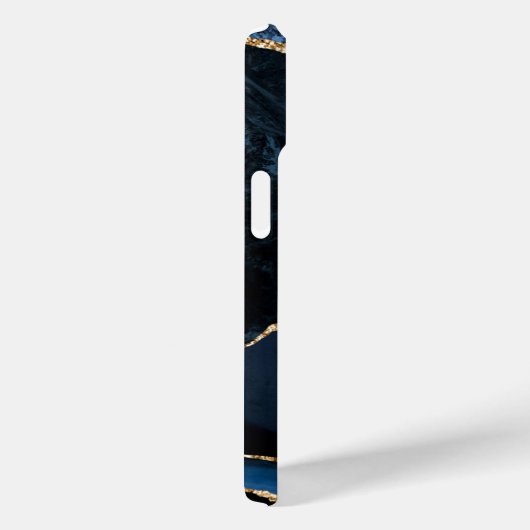 Blauw Goud Marmer Custom Letter Naam iPhone Case (Achterkant / Rechts)