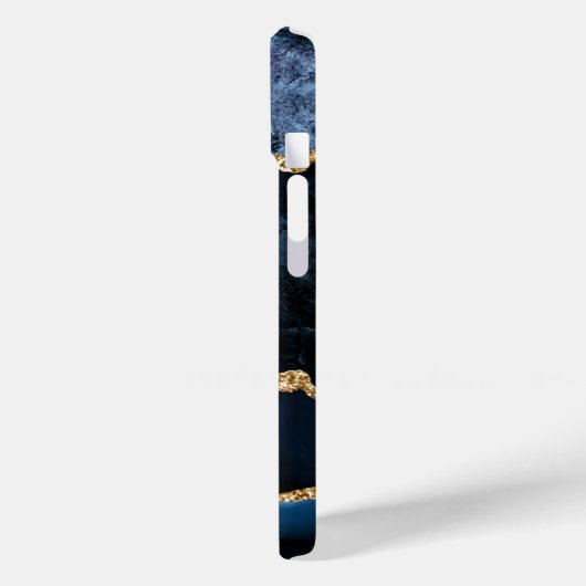 Blauw Goud Marmer Custom Letter Naam iPhone Case (Achterkant / Links)