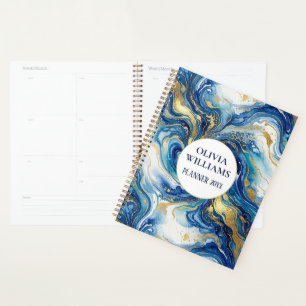 Blauw Goud Marmer Luxe Abstract Vloeibare Kunst Pa Planner