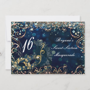 Blauw & Goud Maskerade Kostuum Masker Verjaardagsf Kaart