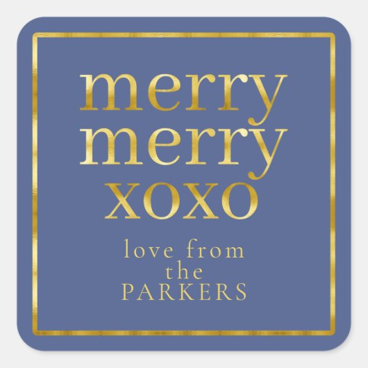 Blauw Goud Merry XOXO ID1009 Vierkante Sticker (Voorkant)