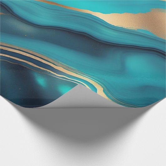 Blauw Goud Metallic Marmeren Steen Cadeaupapier (Hoek)