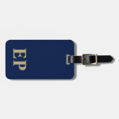 Blauw & Goud Minimal Modern Initiaal Monogram Bagagelabel (Voorkant horizontaal)