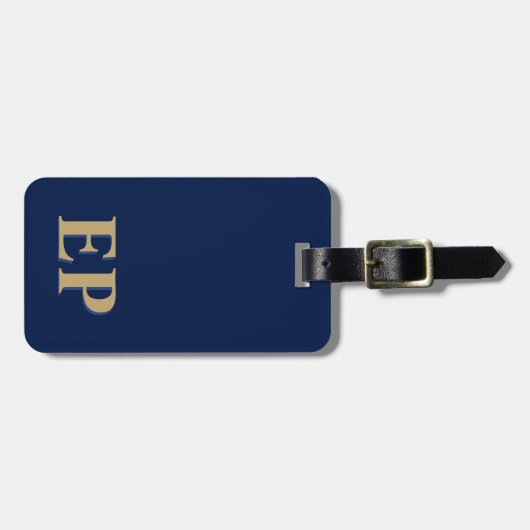Blauw & Goud Minimal Modern Initiaal Monogram Bagagelabel (Voorkant horizontaal)