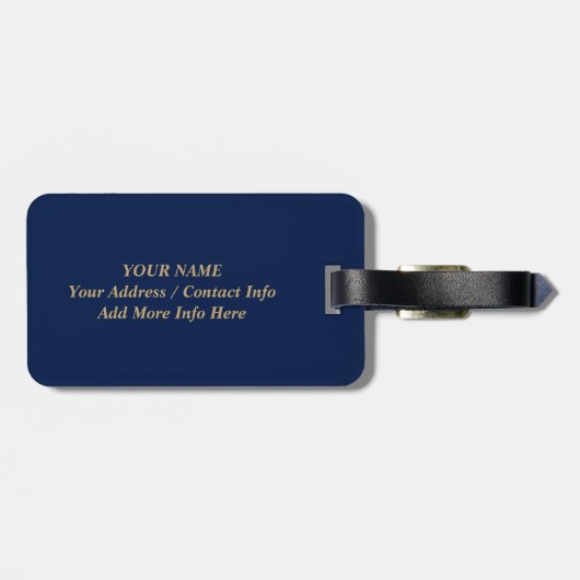 Blauw & Goud Minimal Modern Initiaal Monogram Bagagelabel (Achterkant horizontaal)