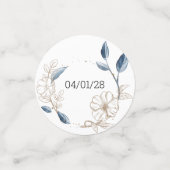 Blauw Goud Modern Floral Elegant Bruiloft Confetti (Kleine voorkant)