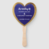 Blauw Goud Modern Stijlvol Bruiloft Welkom Handwaaier (Achterkant)