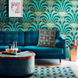 Blauw & goud modern wisselend ventilatorontwerp kussen