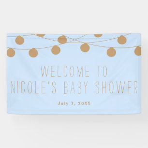 Blauw & Goud Moderne Lichtslinger Baby Shower Bann Spandoek