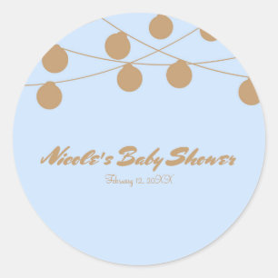 Blauw & Goud Moderne Slingerlichtjes Feest Favor Ronde Sticker