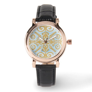Blauw Goud Mozaik Design Patroon eWatch Horloge