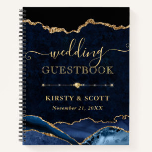 Blauw & Goud Nep Glitter Agate Trouwgastenboek Notitieboek