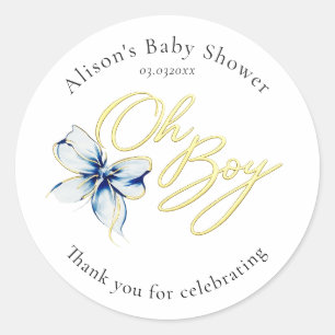 Blauw & Goud “O Jongen” Bloem Typography Baby Show Ronde Sticker