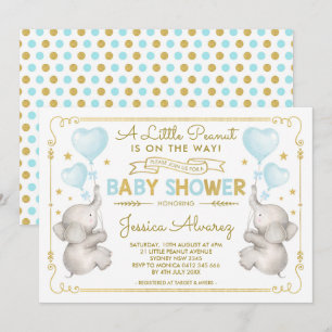 Blauw Goud Olifant Baby shower Jongen Oerwoud Uitn Kaart