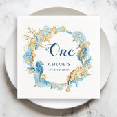 Blauw & Goud Onder het Zee Verjaardag Servet