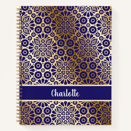 Blauw goud oosterse naam script notitieboek (Voorkant)