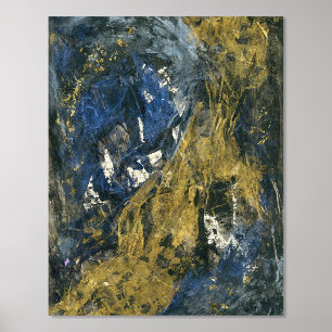 Blauw goud op zwarte Abstracte kunst Folie Afdrukken