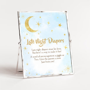 Blauw goud over de maan Baby Late Night luiers Poster