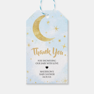 Blauw Goud Over De Maan Baby Shower Favor Tags Cadeaulabel