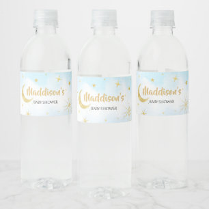 Blauw Goud Over De Maan Baby shower Waterfles Etiket