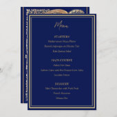 Blauw Goud Pauw Art Nouveau Huwelijk Flat Menu (Voorkant / Achterkant)