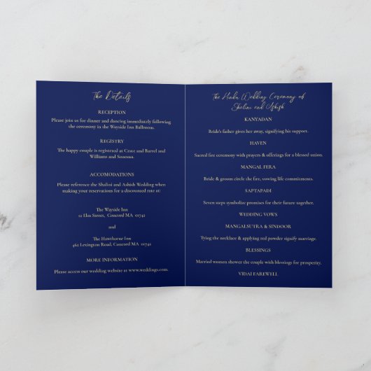 Blauw Goud Pauw Indiase bruiloft details, programm (Binnen)