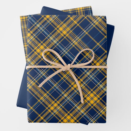 Blauw & Goud Plaid Inpakpapier Vel (In situ)