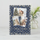Blauw Goud Plakken Fotocollage Vrolijk Kerstfeest Feestdagenkaart (Staand voorkant)